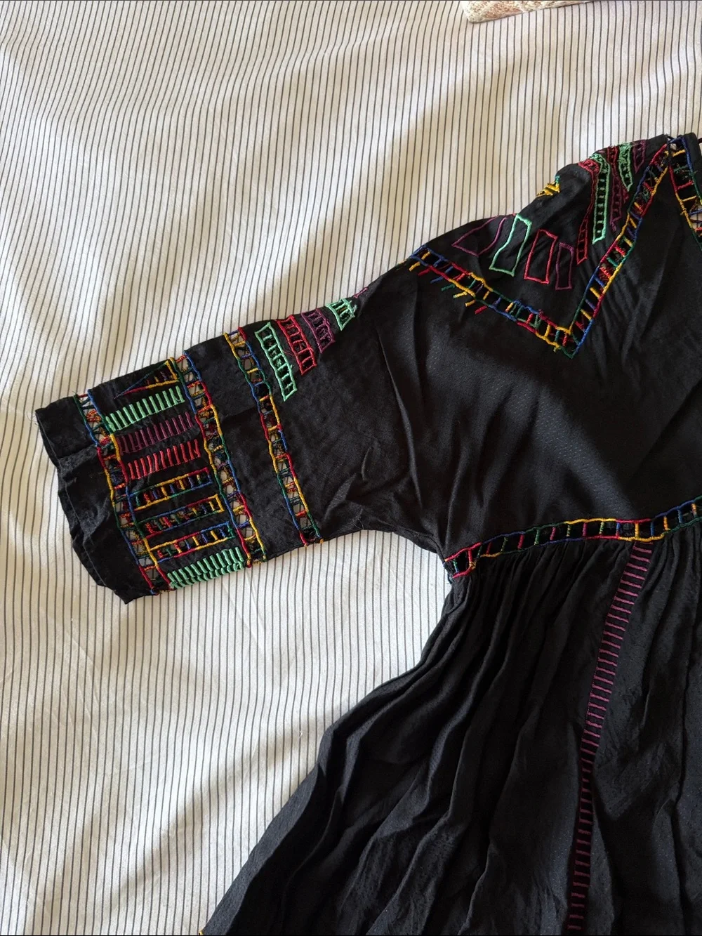 Free People Black Embroidered V-Neck Boho Dress